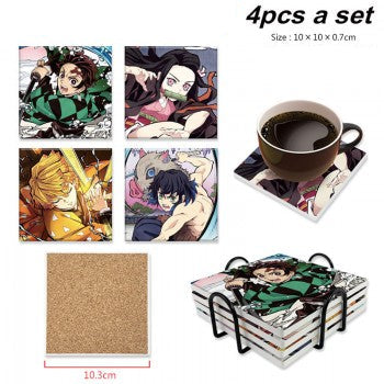 Demon Slayer coaster set square ceramic anime coasters with cork backing 4 piece set and storage holder