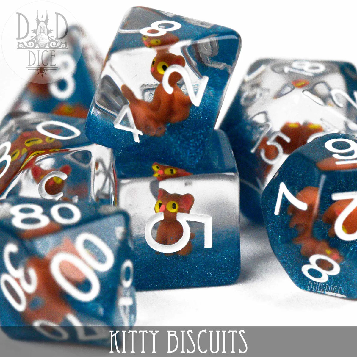 7 PC DnD Dice Set Kitty Biscuits - Resin