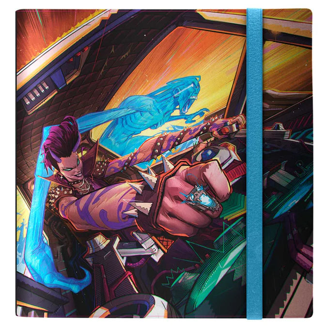 Ultra Pro Aetherdrift collector binder with vibrant sci-fi character artwork and blue elastic strap