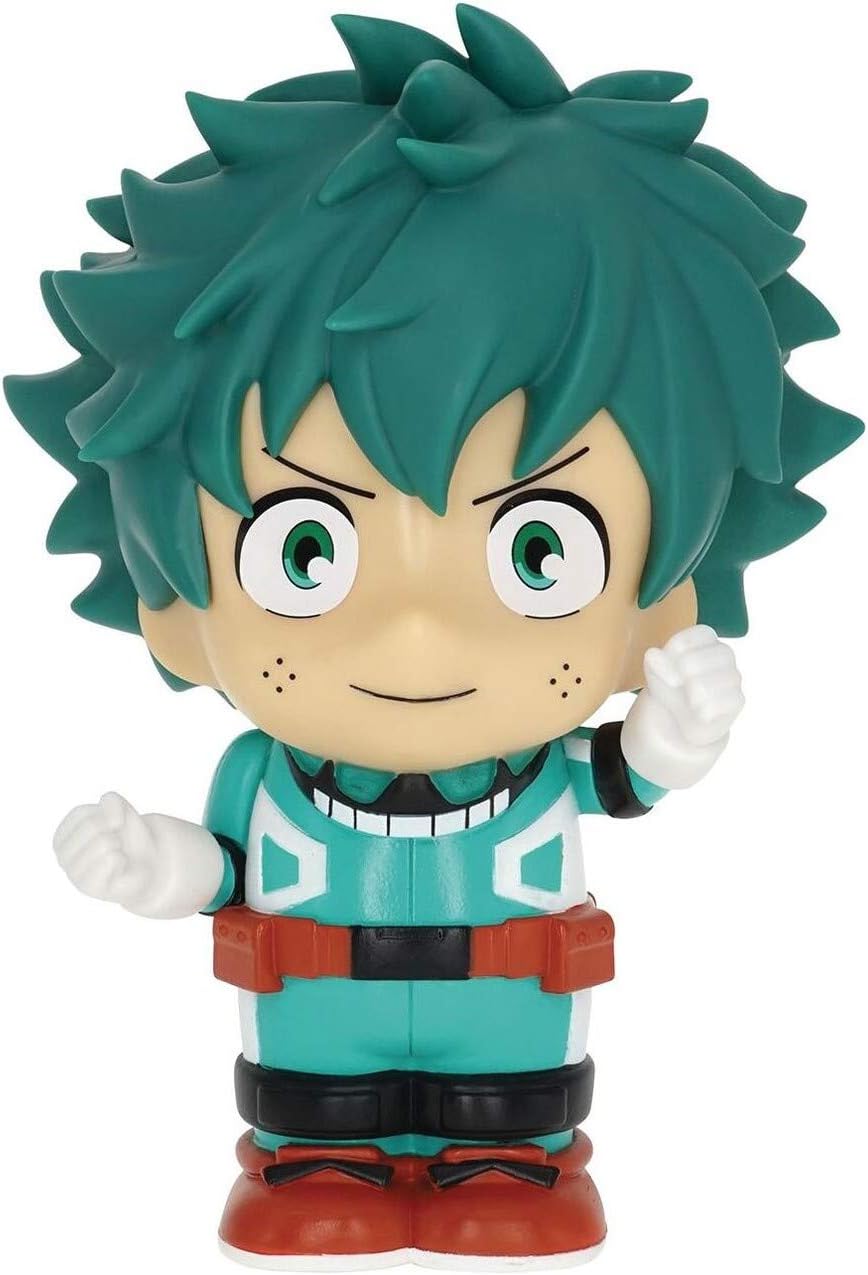 Funmation anime Deku coin bank featuring a detailed figure with green hair and hero costume