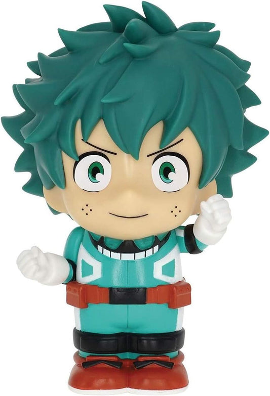 Funmation anime Deku coin bank featuring a detailed figure with green hair and hero costume