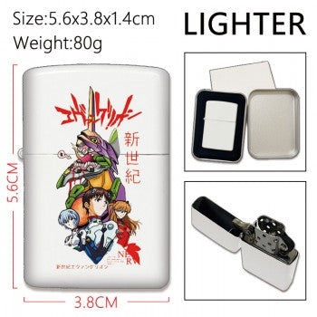 Evangelion Zippo style lighter white metal flip case with colorful Neon Genesis Evangelion character art