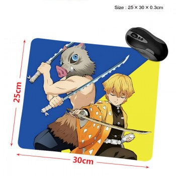 Demon Slayer anime mouse pad featuring Inosuke and Zenitsu illustration on blue and yellow background 30x25 cm