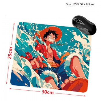 One Piece anime mouse pad featuring Luffy straw hat splash design 30x25 cm for gaming and office