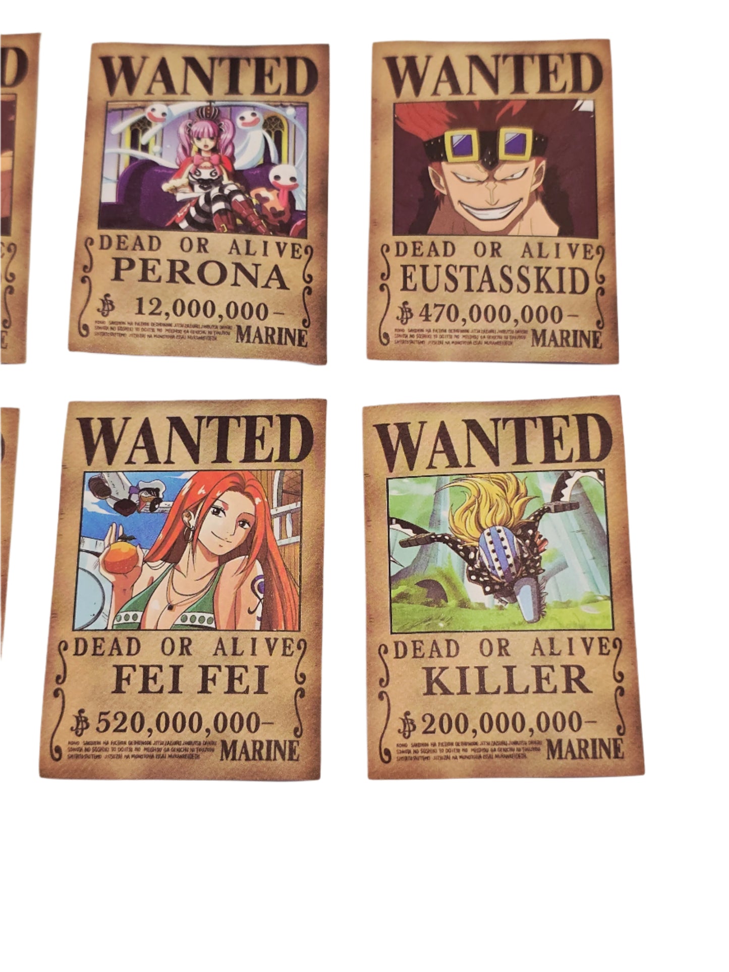 Otaku-Planet anime wanted poster stickers featuring Perona, Eustass Kid, Fei Fei, and Killer characters