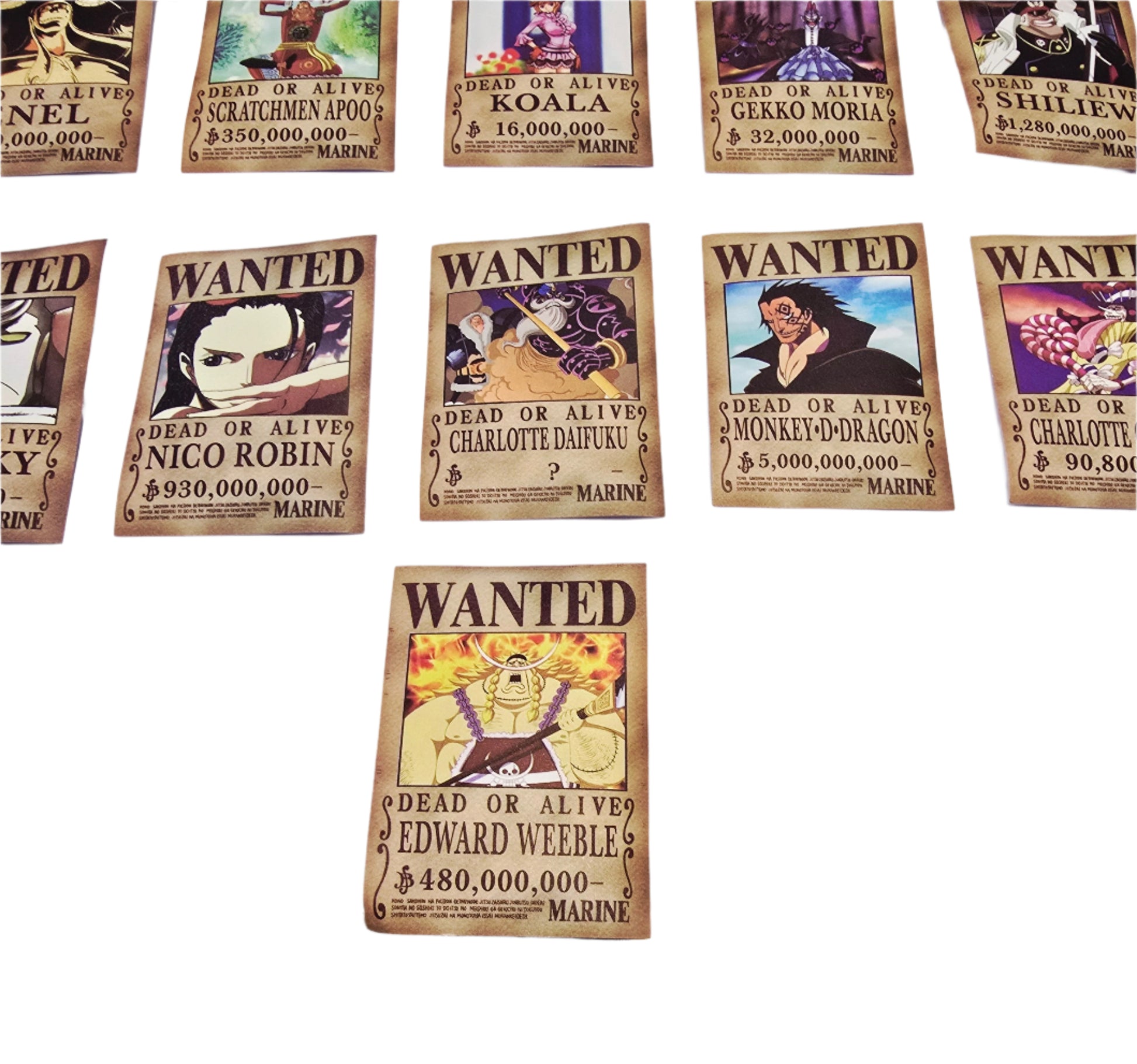 Anime wanted poster stickers featuring various characters from Otaku-Planet collection