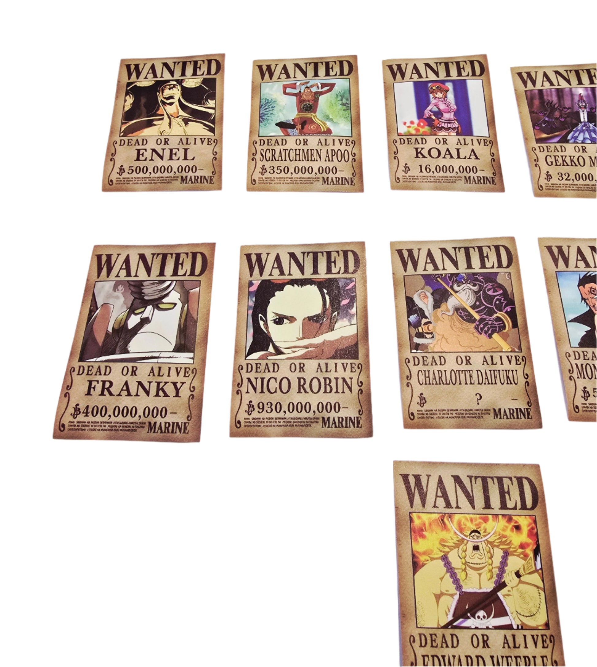 Otaku-Planet anime wanted poster stickers featuring popular characters with bounty amounts