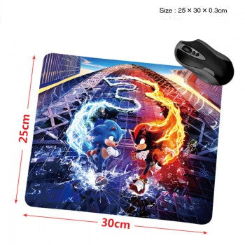 Sonic anime mouse pad featuring blue Sonic and dark rival with fire and ice effects on 25x30 cm gaming mat