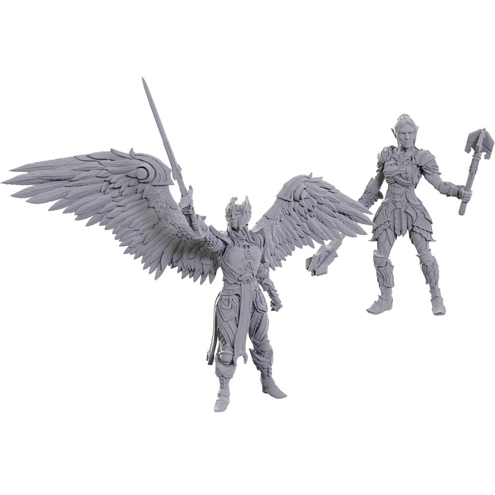 Wizkids D&D Aylin and Minthara unpainted miniatures featuring detailed fantasy warrior figures
