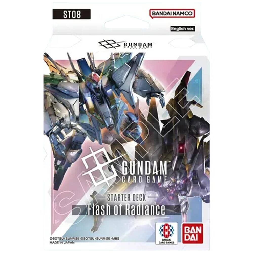 BANDAI Gundam TCG Starter Deck Flash of Radiance featuring colorful artwork and card game elements