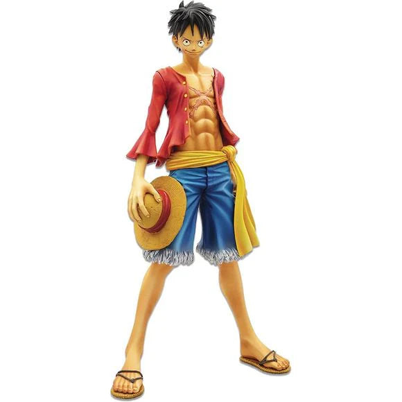 Banpresto Master Stars Piece Monkey D. Luffy figure in red shirt and blue shorts, holding a straw hat