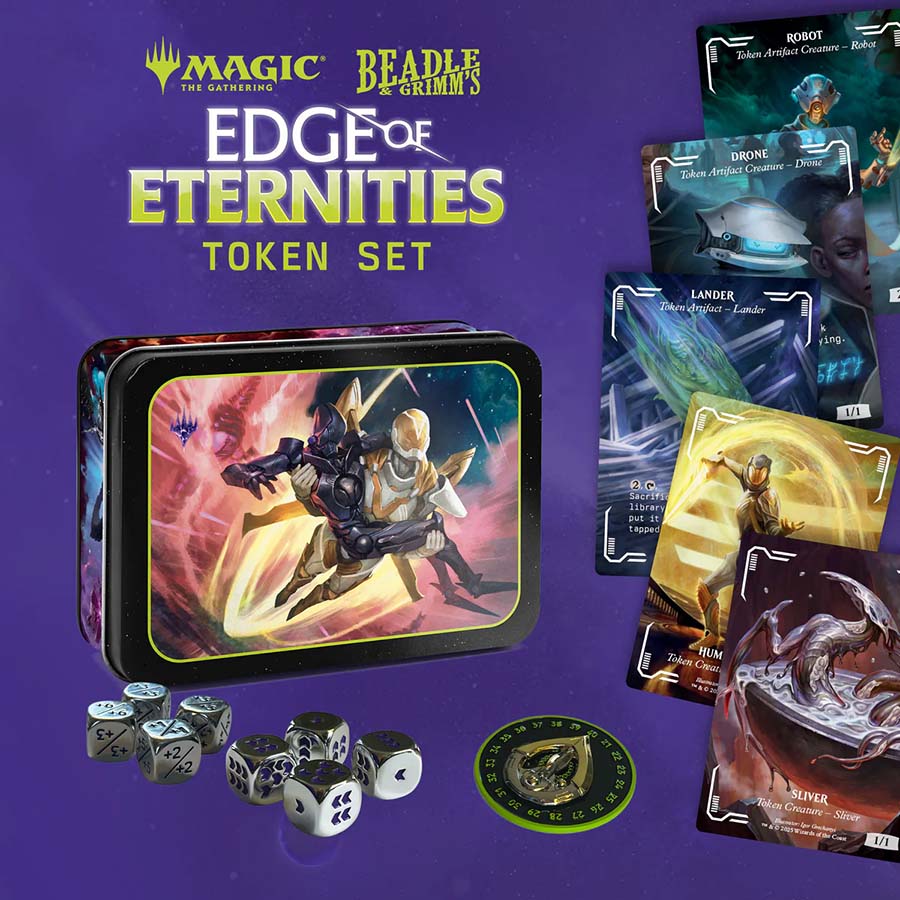 MTG Edge of Eternities token set Magic trading card tokens tin box dice coin life tracker