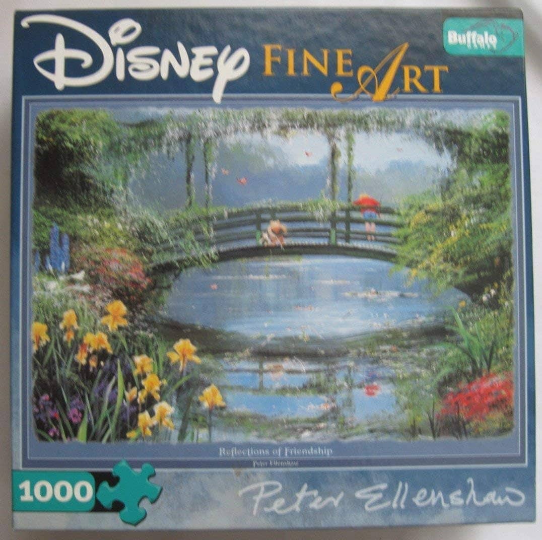 Disney Fine Art 1000-piece puzzle featuring Peter Ellenshaw artwork of a serene garden bridge scene by Otaku-Planet