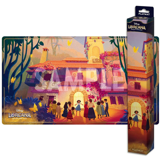 Encanto gaming mat featuring colorful animated house and characters from Disney Lorcana