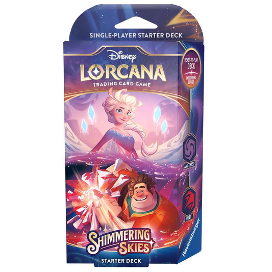 Disney Lorcana Shimmering Skies starter deck featuring Elsa and other characters for single-player gaming