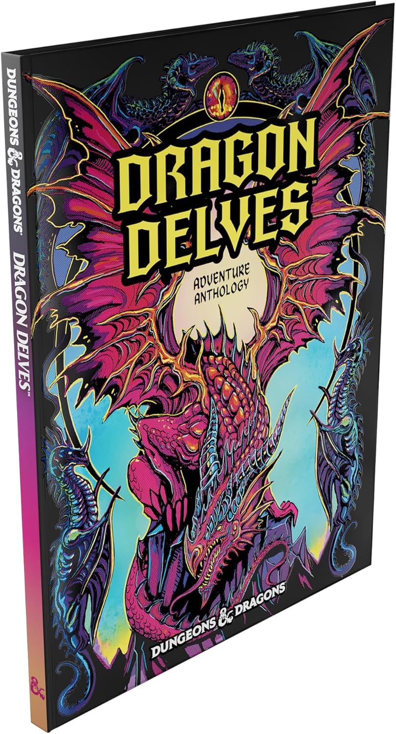 Dragon Delves book cover by Wizard of the Coast featuring neon dragon artwork D&D adventure anthology alternate cover