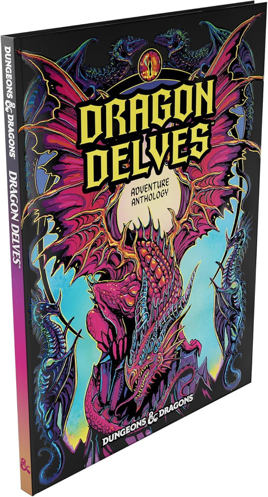 Dragon Delves book cover by Wizard of the Coast featuring neon dragon artwork D&D adventure anthology alternate cover