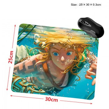 Legend of Zelda anime mouse pad featuring anime Link swimming underwater with bubbles 25 x 30 cm