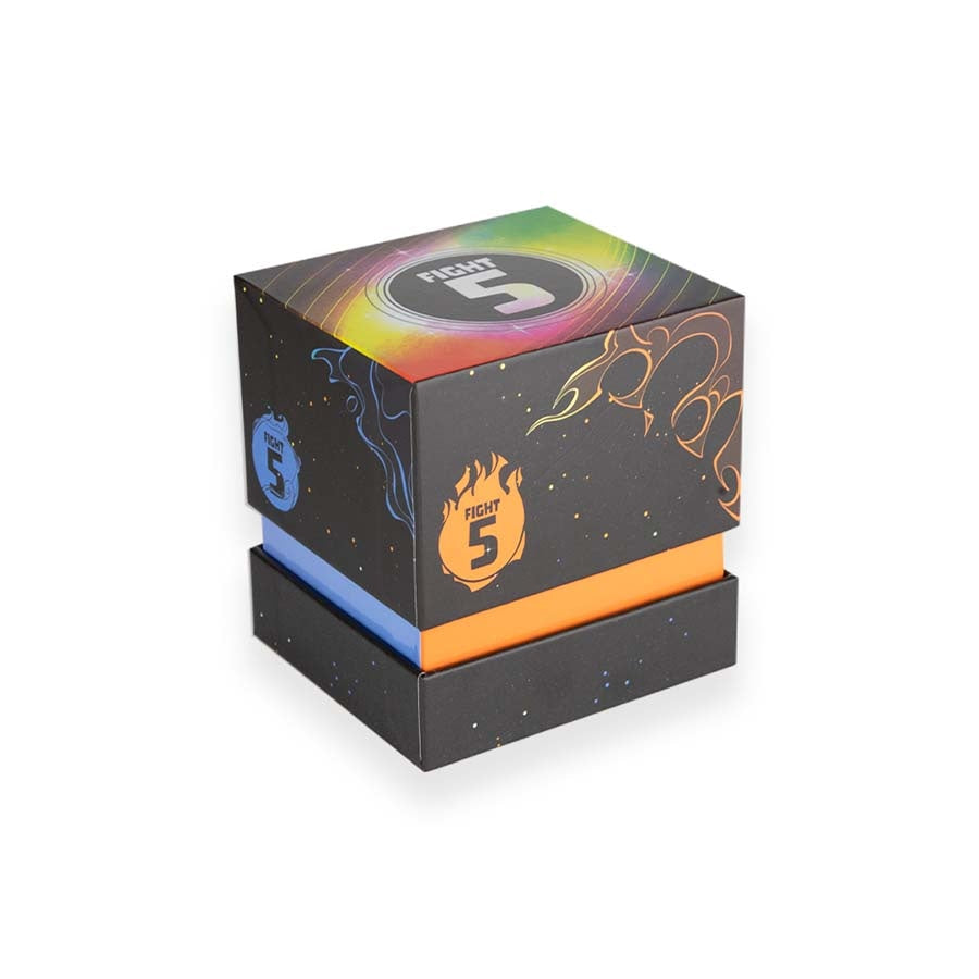 FIGHT FIVE trading card game box featuring a colorful design and dual color accents for thrilling gameplay