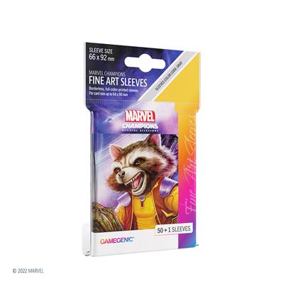 Gamegenic Marvel Champions Rocket Raccoon card sleeves with vibrant fine art design and 50 pack