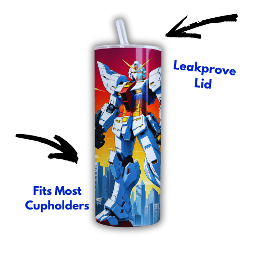 Gundam tumbler with straw featuring leakproof lid and fits most cupholders by Otaku-Planet