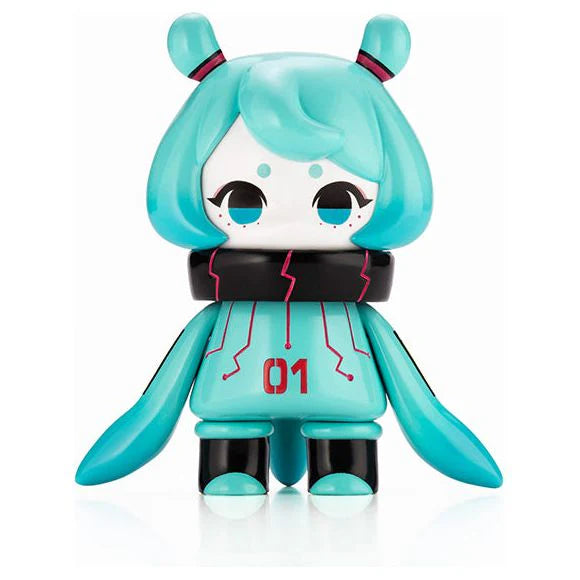 Hatsune Miku robot figure by Bandai in vibrant teal with black and pink accents