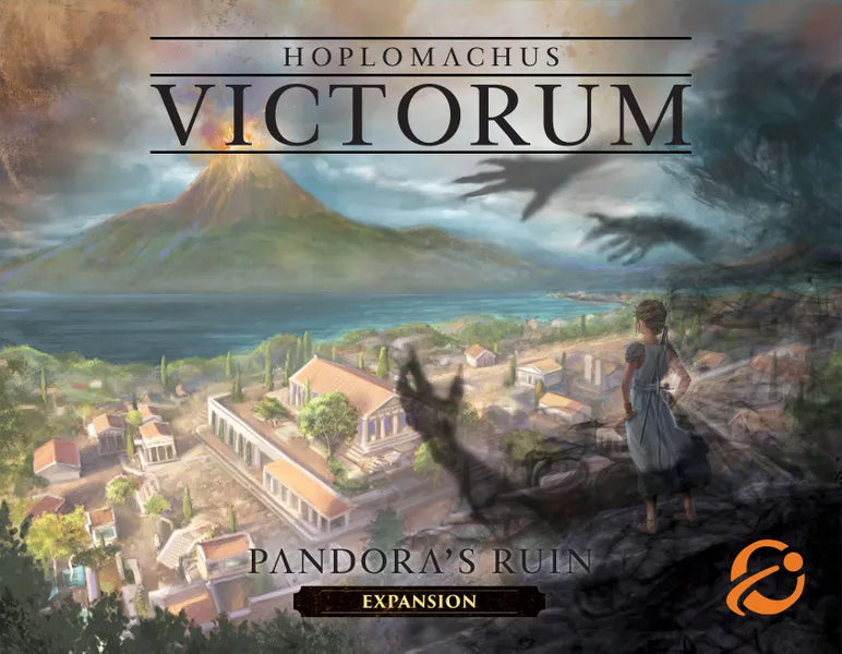 Hoplomachus Victorum expansion board game Pandora's Ruin box art with ancient city and volcano