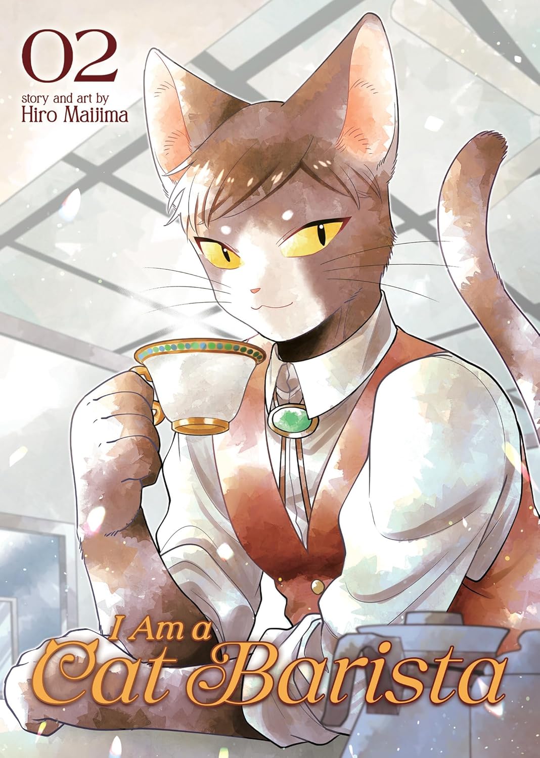 I Am a Cat Barista Vol. 2 manga featuring a cat barista holding a cup in a cozy cafe setting