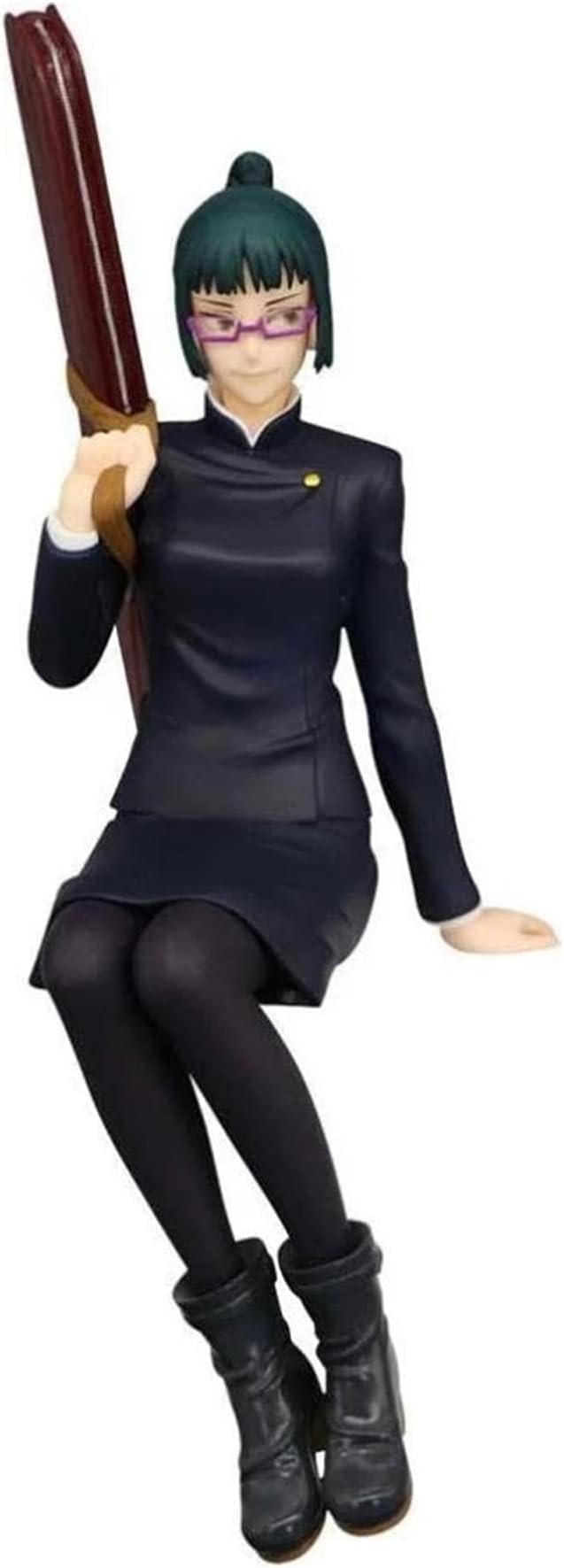 Bandai Jujutsu Kaisen Maki Zenin figure in black outfit holding weapon and wearing purple glasses