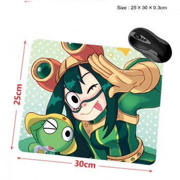 My Hero Academia mouse pad featuring Tsuyu Asui Froppy in green costume with frog plush 30 by 25 cm gaming desk pad
