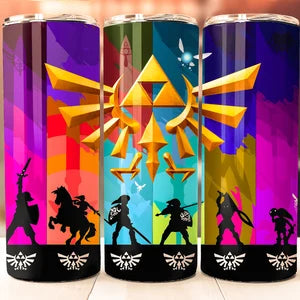Otaku-Planet Legend of Zelda tumbler with colorful Triforce and character silhouettes design