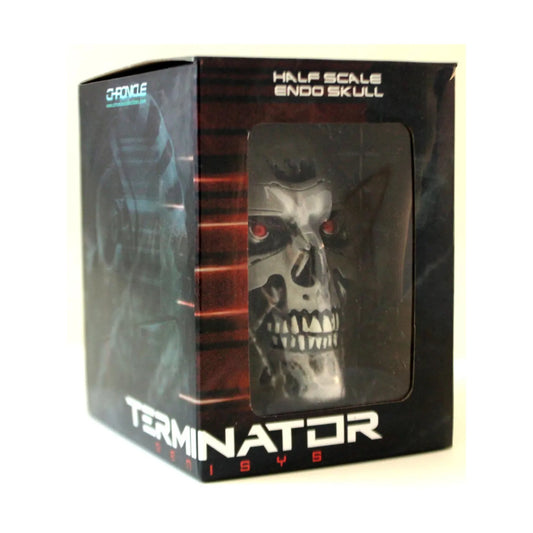 Loot Crate exclusive Terminator skull in packaging, showcasing its detailed design and unique features