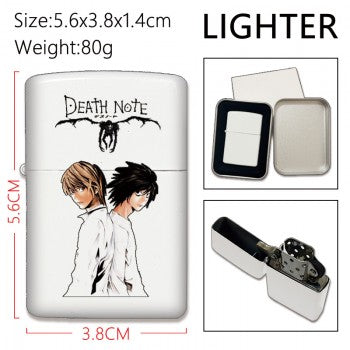 Death Note anime Zippo lighter unbranded silver metal flip top lighter with Light and L character art