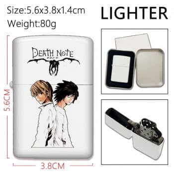 Death Note anime Zippo lighter unbranded silver metal flip top lighter with Light and L character art