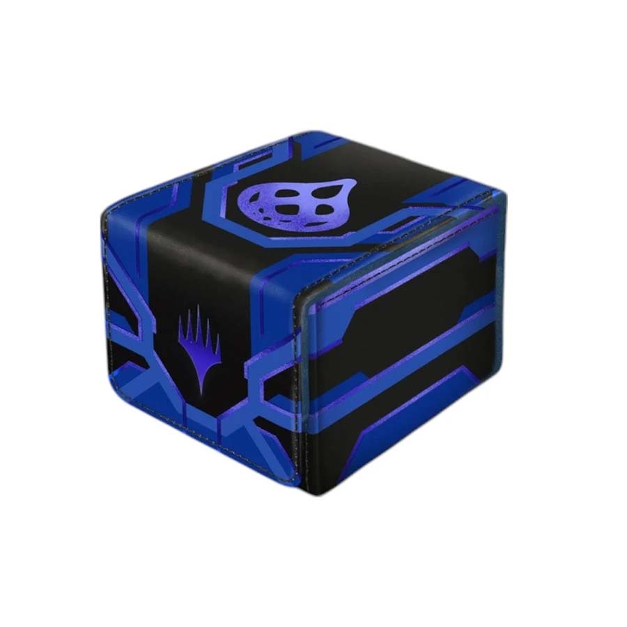 MTG deck box Edge of Eternities featuring a sleek black and blue design for card protection