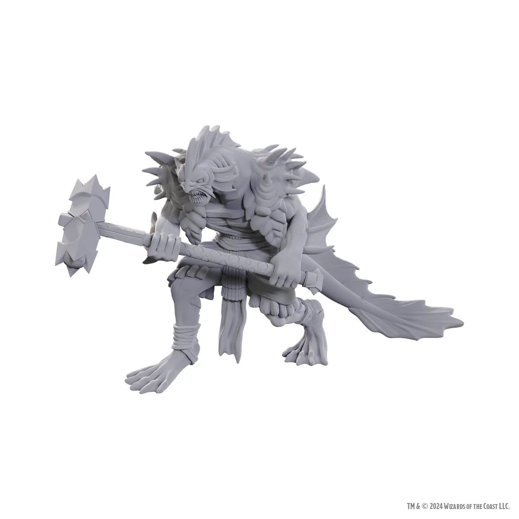 Legend Story figure of a detailed aquatic monster holding a large hammer from Nolzur's Marvelous Miniatures