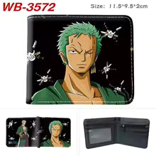 One Piece Nika anime wallet featuring a design of a character with a dark background and multiple motifs
