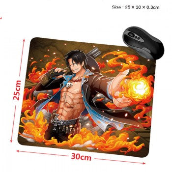 One Piece anime mouse pad with vibrant fire themed character print on 30 x 25 cm cloth surface for gaming