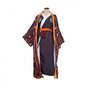 One Piece cosplay costume purple kimono robe with orange floral pattern white inner collar and sash
