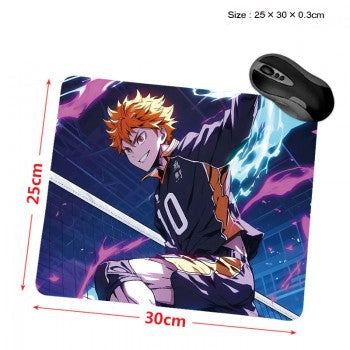Haikyuu anime mouse pad featuring Hinata Shoyo in number 10 jersey leaping with electric purple stadium background