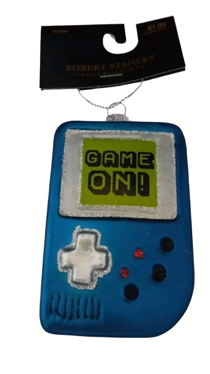 Robert Stanley Blue Hand-Held Video Game Glass Christmas Ornament