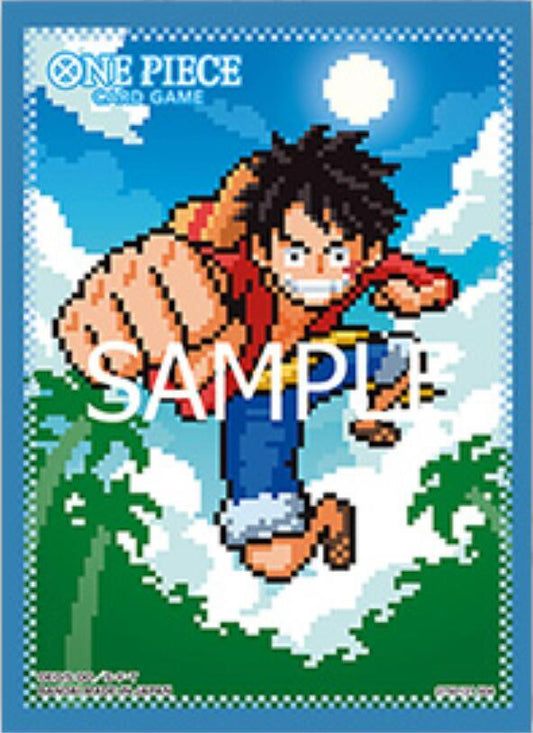Monkey D. Luffy trading card sleeves featuring a vibrant pixel art design from One Piece