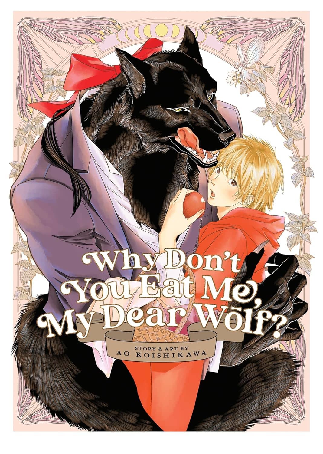 Cover of Why Don't You Eat Me, My Dear Wolf manga featuring a wolf and a boy holding an apple