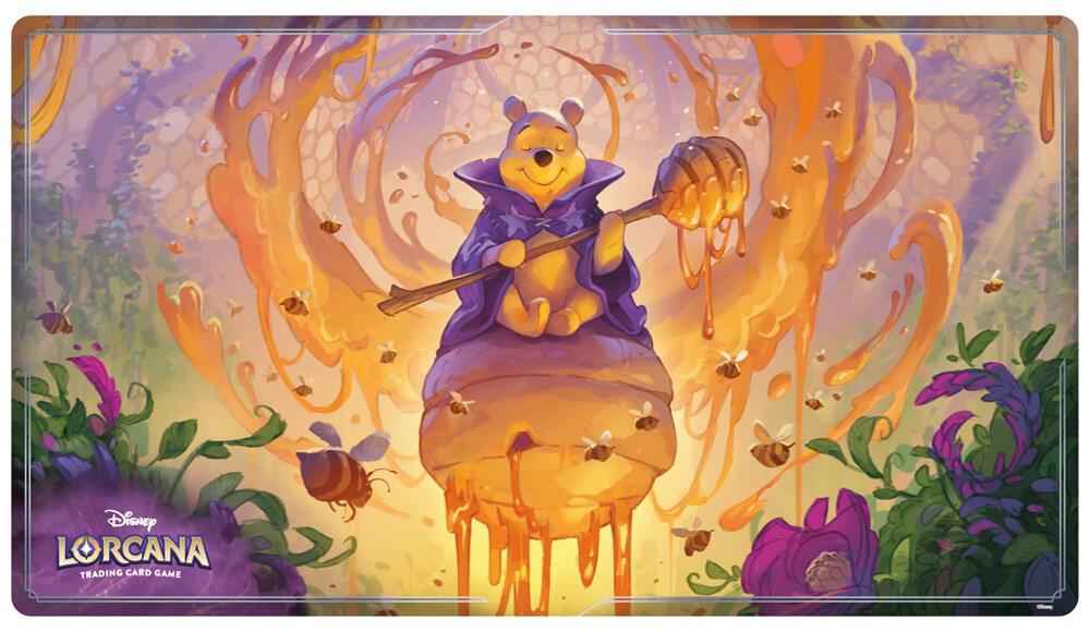 Disney Lorcana Playmat featuring Winnie the Pooh surrounded by honey and flowers