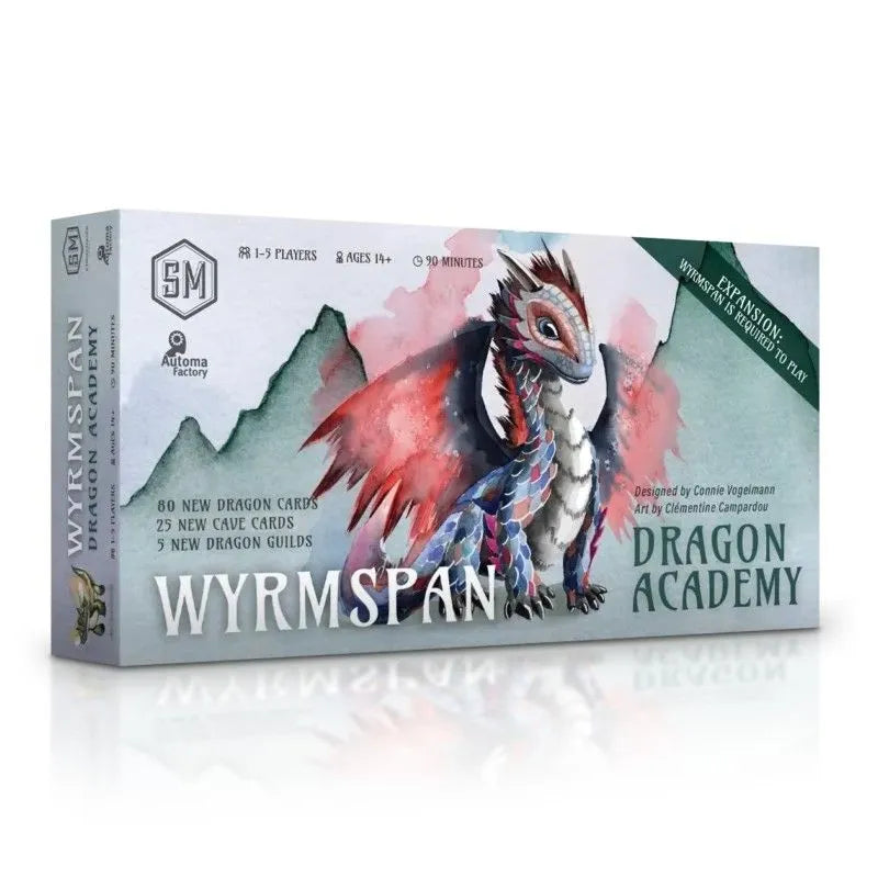 Wyrmspan Dragon Academy expansion board game featuring new dragon cards and guides for enhanced gameplay