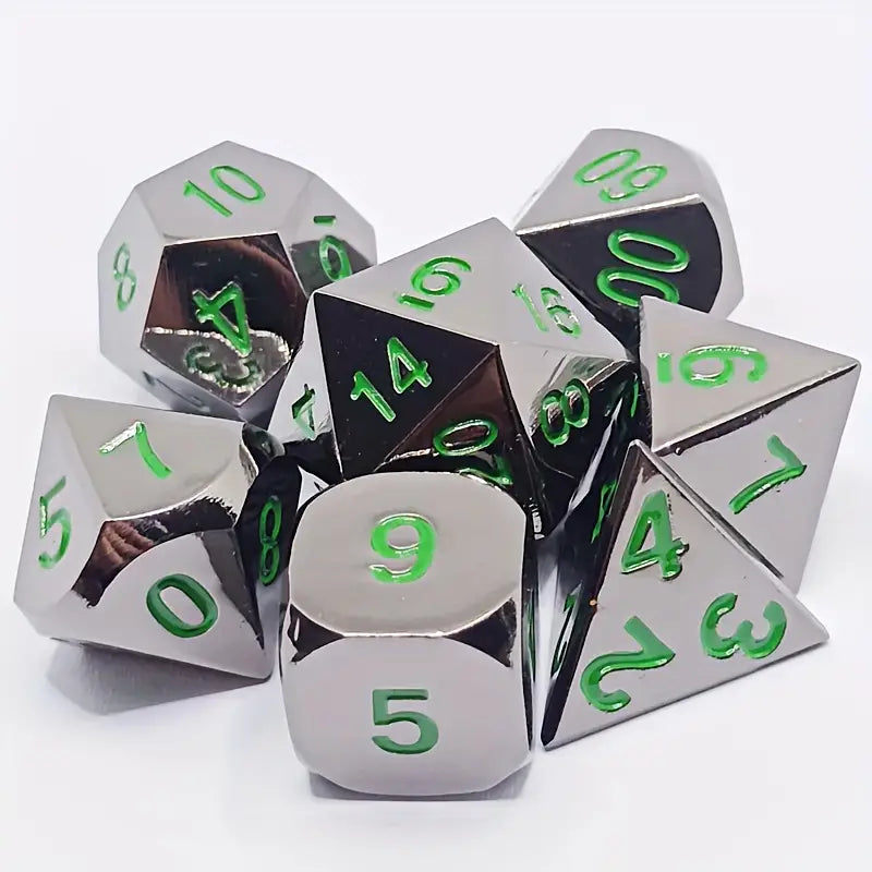 7pcs Black and Green Dice Set DND Metal