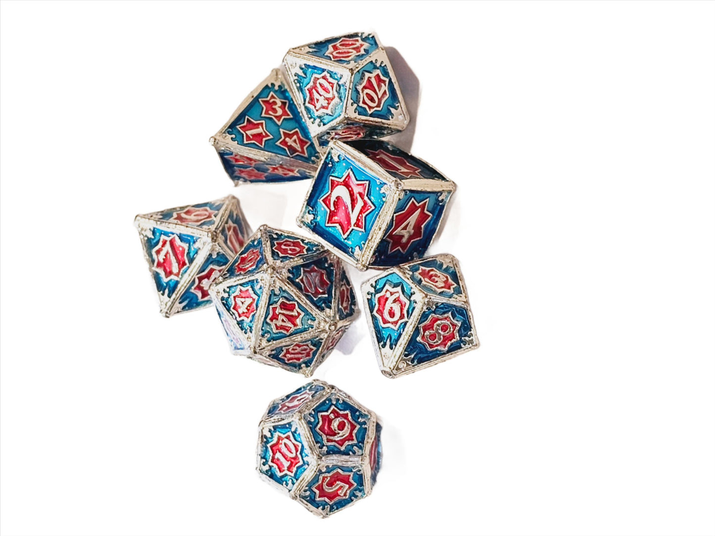 7 PC Comic Design  DnD Dice Set - Metal  D&D