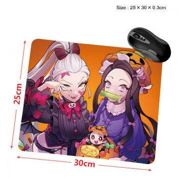 Demon Slayer anime mouse pad with colorful chibi characters on orange background 30 x 25 cm