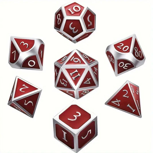 7 PC Silver and Red DnD Dice Set