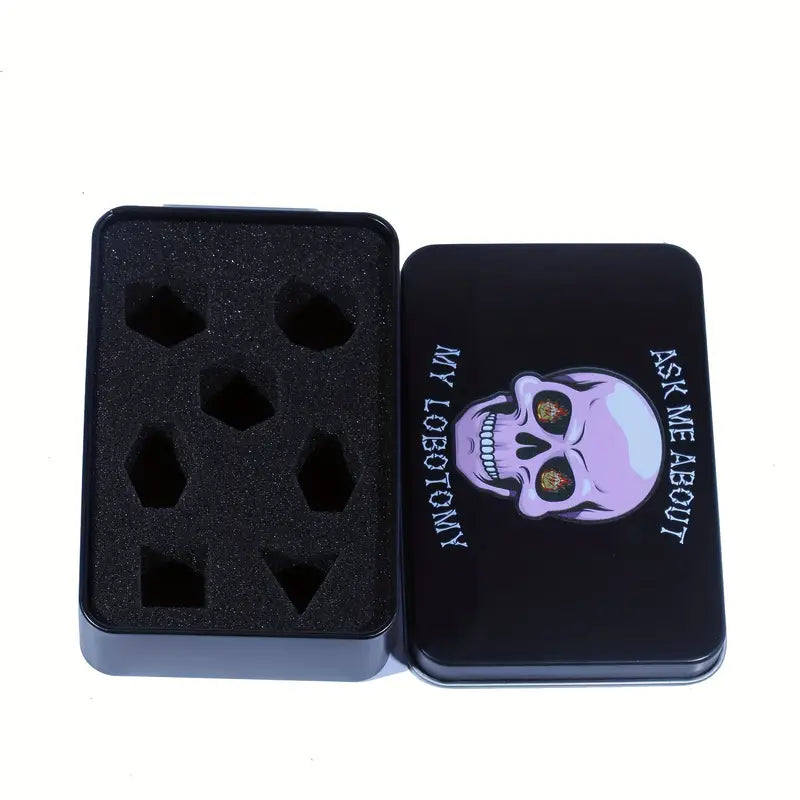 Skull Pattern Black Metal Dice Box DND